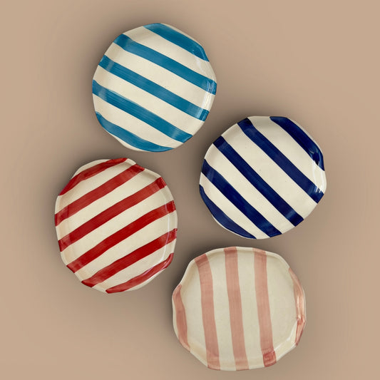 Zen Stripe Snack Plate Set - Light blue, dark blue, red and pink