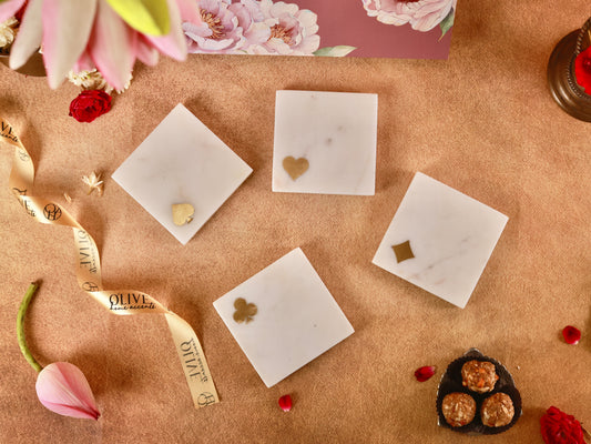 Deck of Cards Marble Coasters - Set of 4 with Brass Inlay