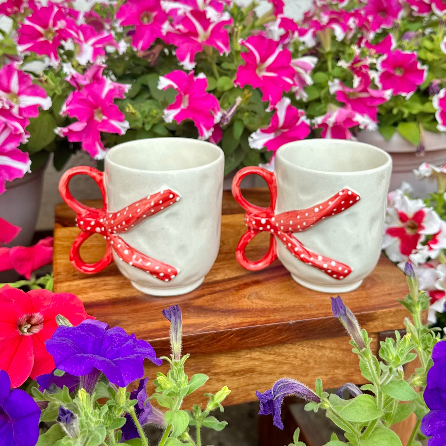 Coquette Handmade Bow Polka Mug - Set of 2