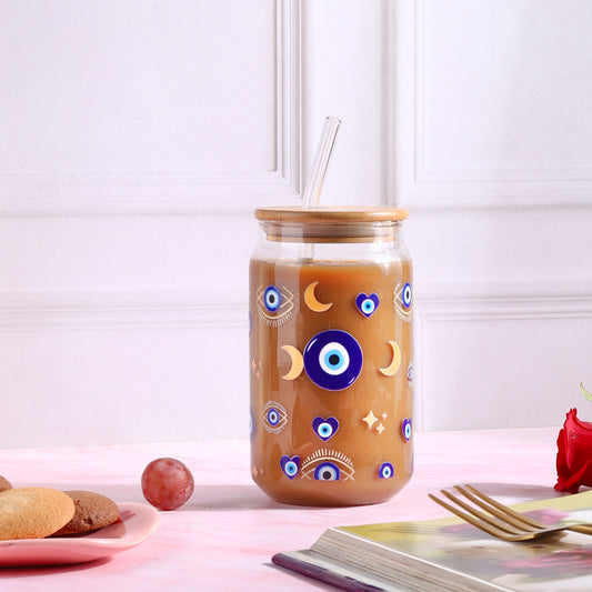 Good Things Are Coming Evil Eye Ophelia Glass Sipper - with UV DTF sticker