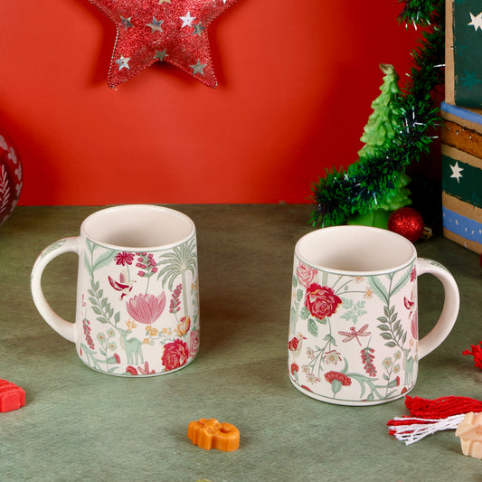 Forest Foliage Printed Stoneware Mug - Set of 2