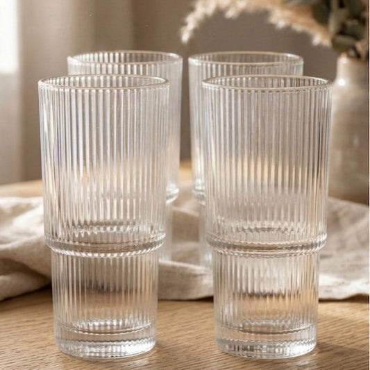 Studio Stria Ribbed Tall Glasses for Cold Coffee and Long Drinks