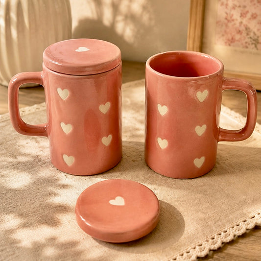Pink Heart Mug with Lid - Pack of 2