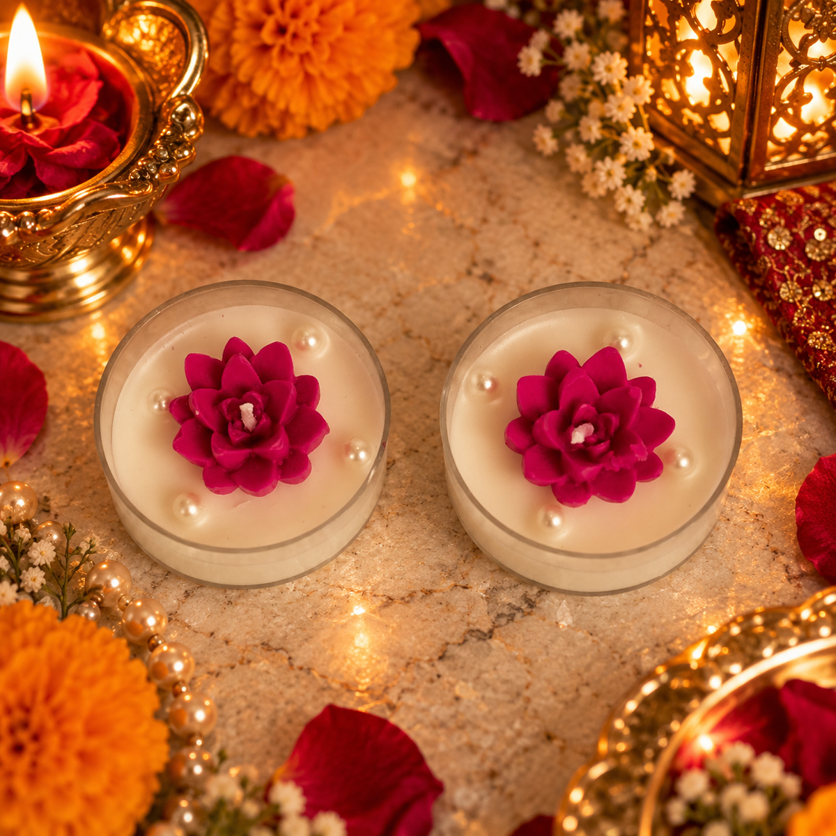 Lily Scented Lotus soy wax jumbo tealight candles - Set of 2