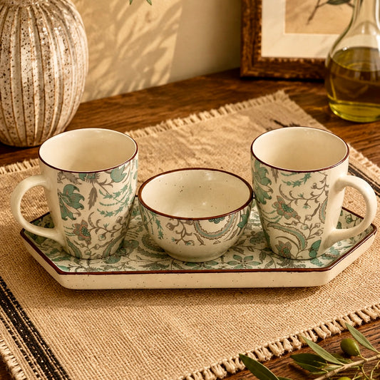 Muted Pastel Phool Bagh Printed Hexagon Platter Snack Set