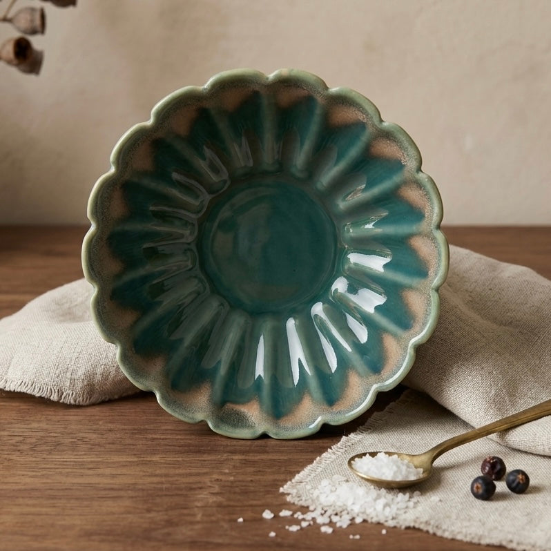 Raga Studio Pottery Green Scalloped Shallow Bowls