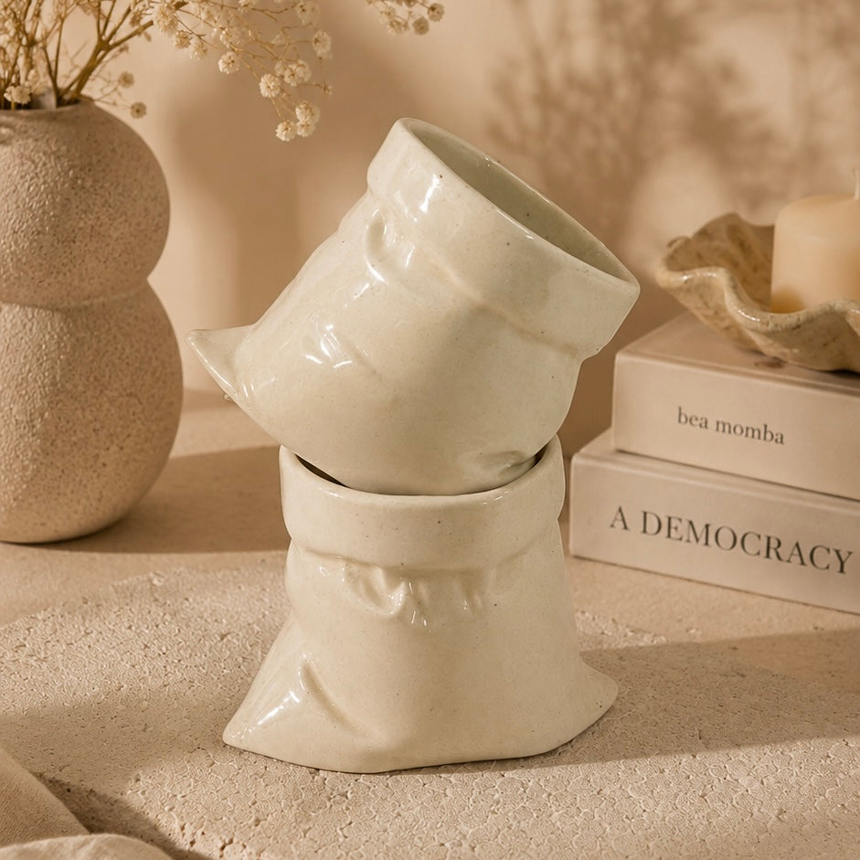 Handmade Off White Slouchy Handleless Mugs Small - Set of 2