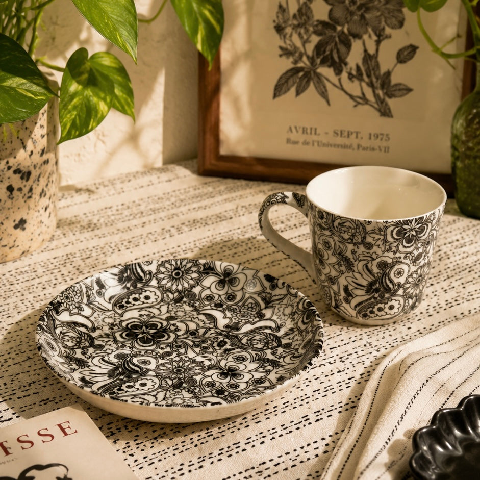 Elegant Soirée Monochrome Cup and Saucer Set