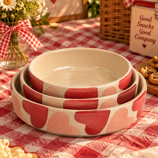 Retro Heart 3 Piece Nesting Flat Bowl Set