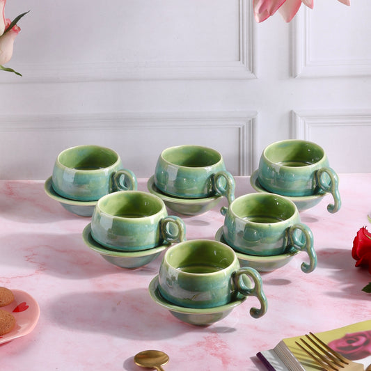 Green Medusa Contemporary Cup and Saucer Small