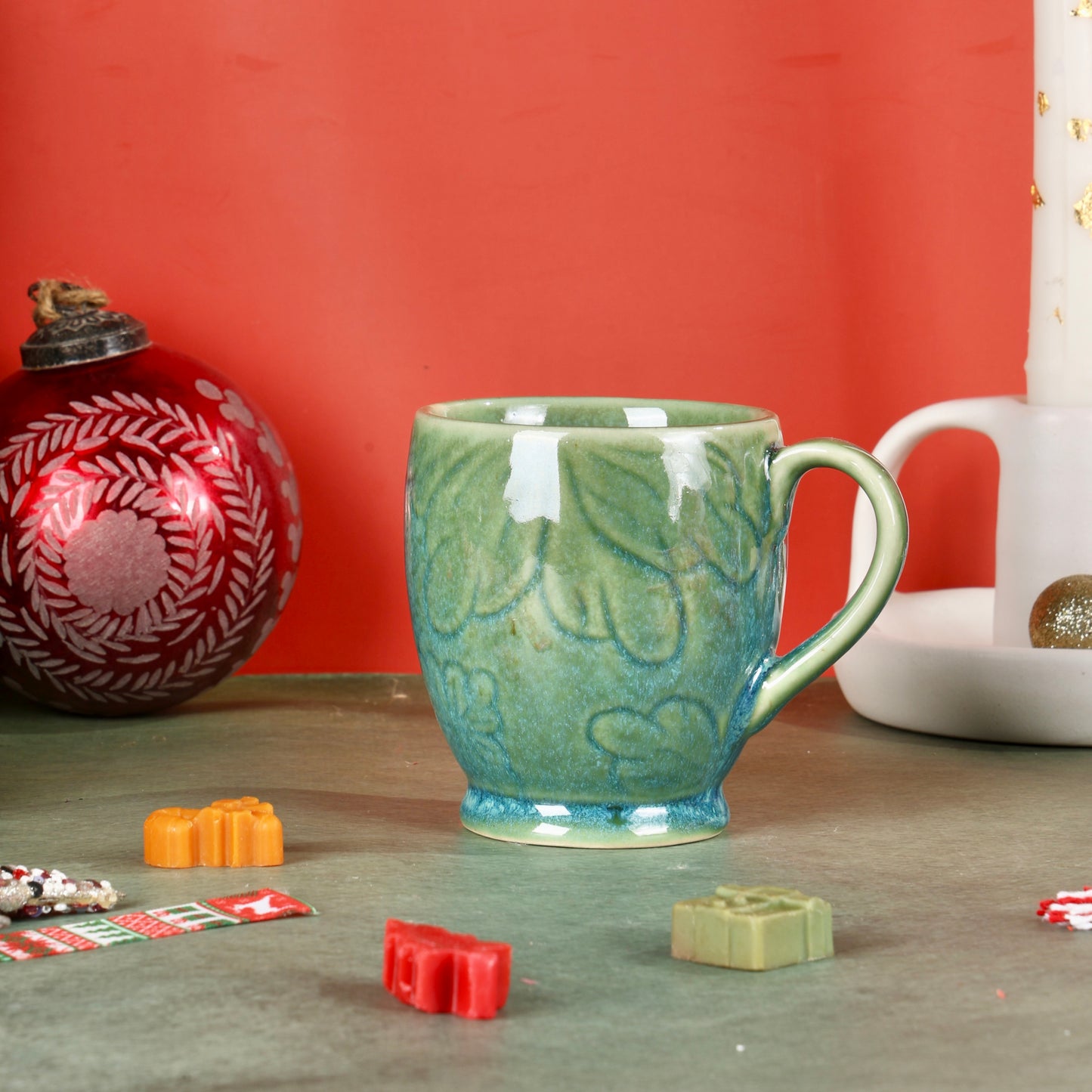 Shaded Green Embossed Mug - Set of 2