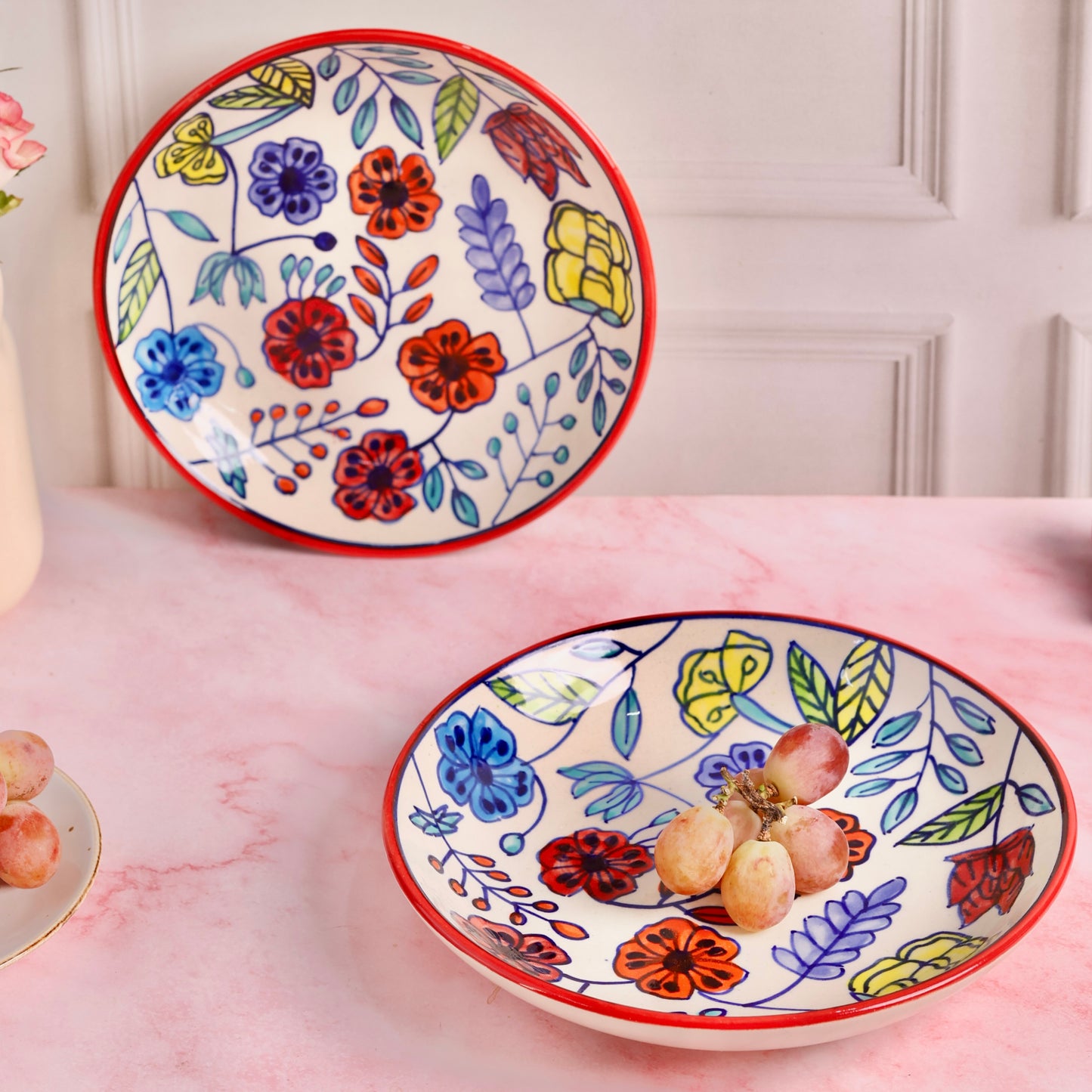 Handpainted Bloom Shallow Bowl - Pack of one