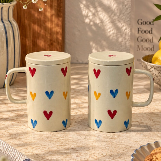 Multi Heart Mug with Lid - Pack of 2