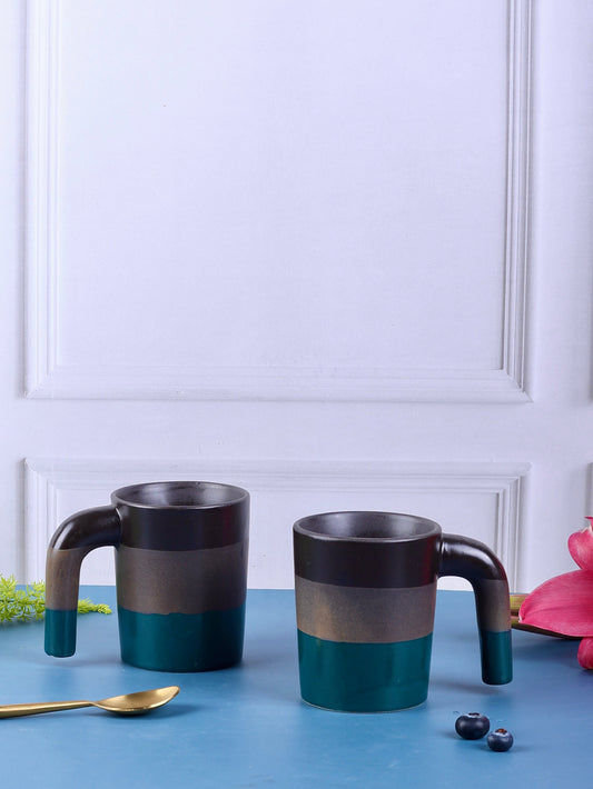 Gripster Mug Earthy Colors, Stylish Handle - Set of 2