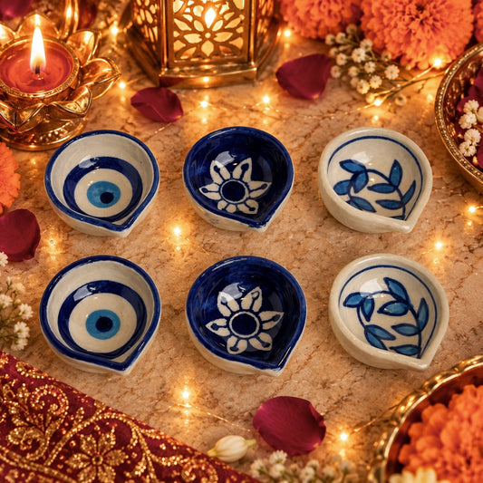 Handpainted Ceramic Diya - Pack of 6