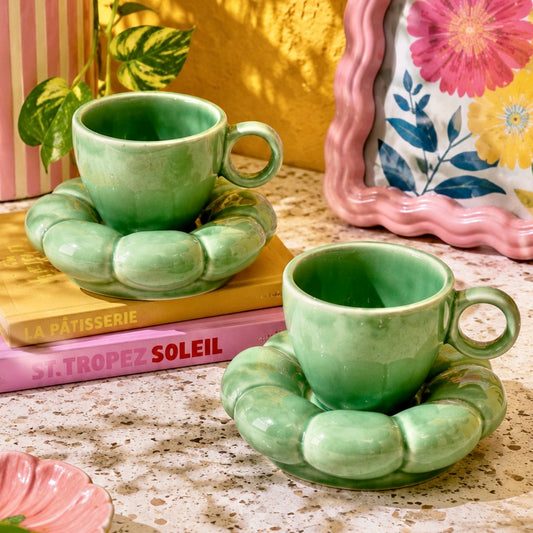 Dream Cloud Whimsical Cup & Saucer Set - Green