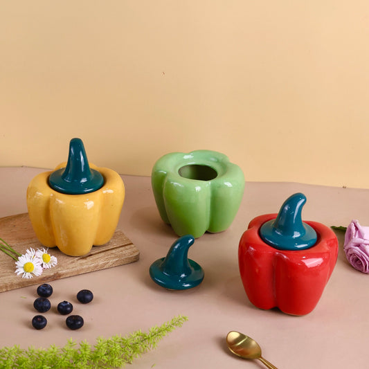 Ceramic Bell Pepper Jars - Yellow, Red & Green