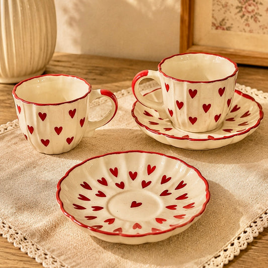Vintage Red Heart Cup and Saucer