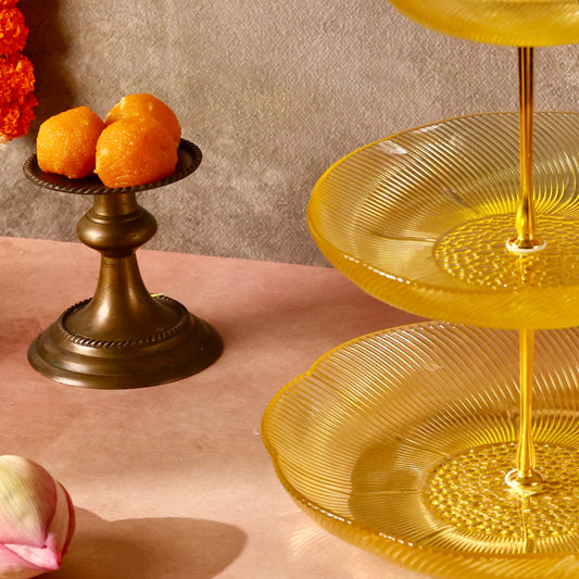 Irina Glass 3 tier Cake or Cupcake Stand or Fruit Platter - Yellow
