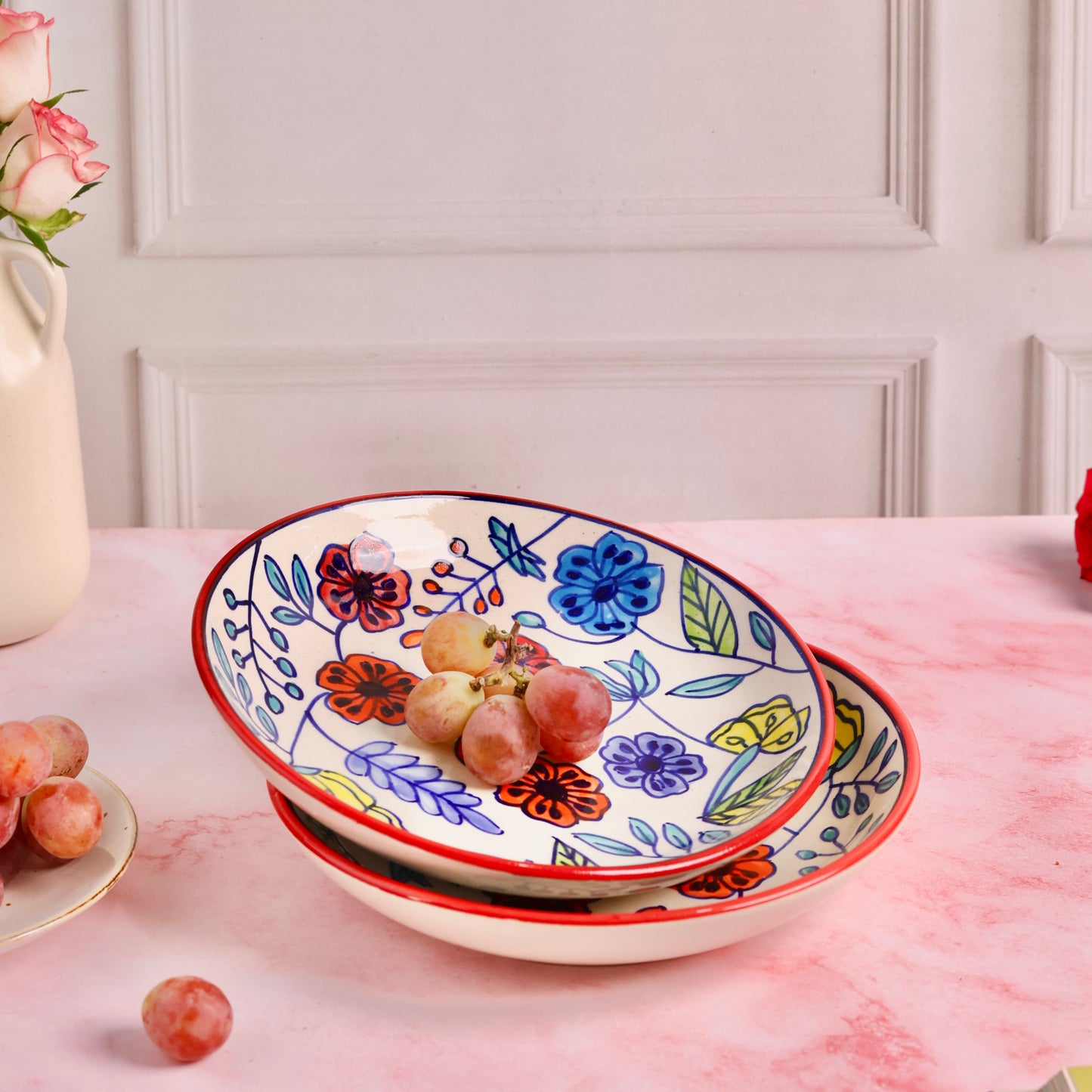 Handpainted Bloom Shallow Bowl - Pack of one