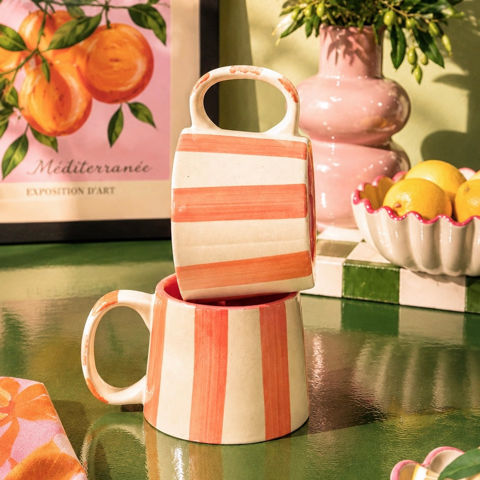 The Zen Stripe Mug Pink - Set of 2
