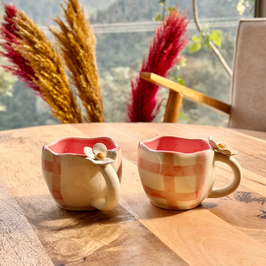 Pixie 4D Plumeria Checkered Mugs - Set of 2