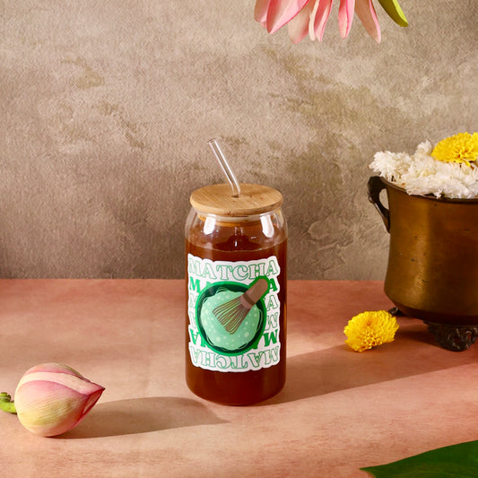 Matcha Whirl Ophelia Glass Sipper - with UV DTF sticker