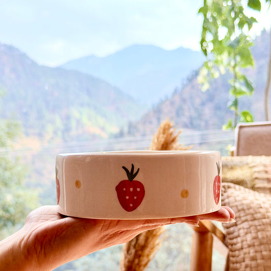 Strawberries and Daisies Handpainted Flat Bowl