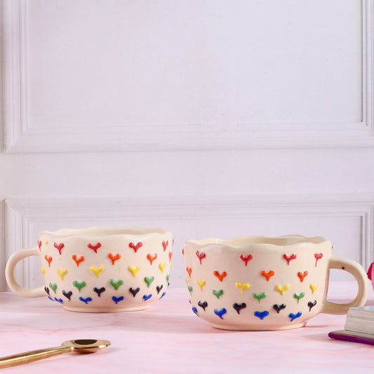 Rainbow Hearts Handmade Wide Mug - Pack of one
