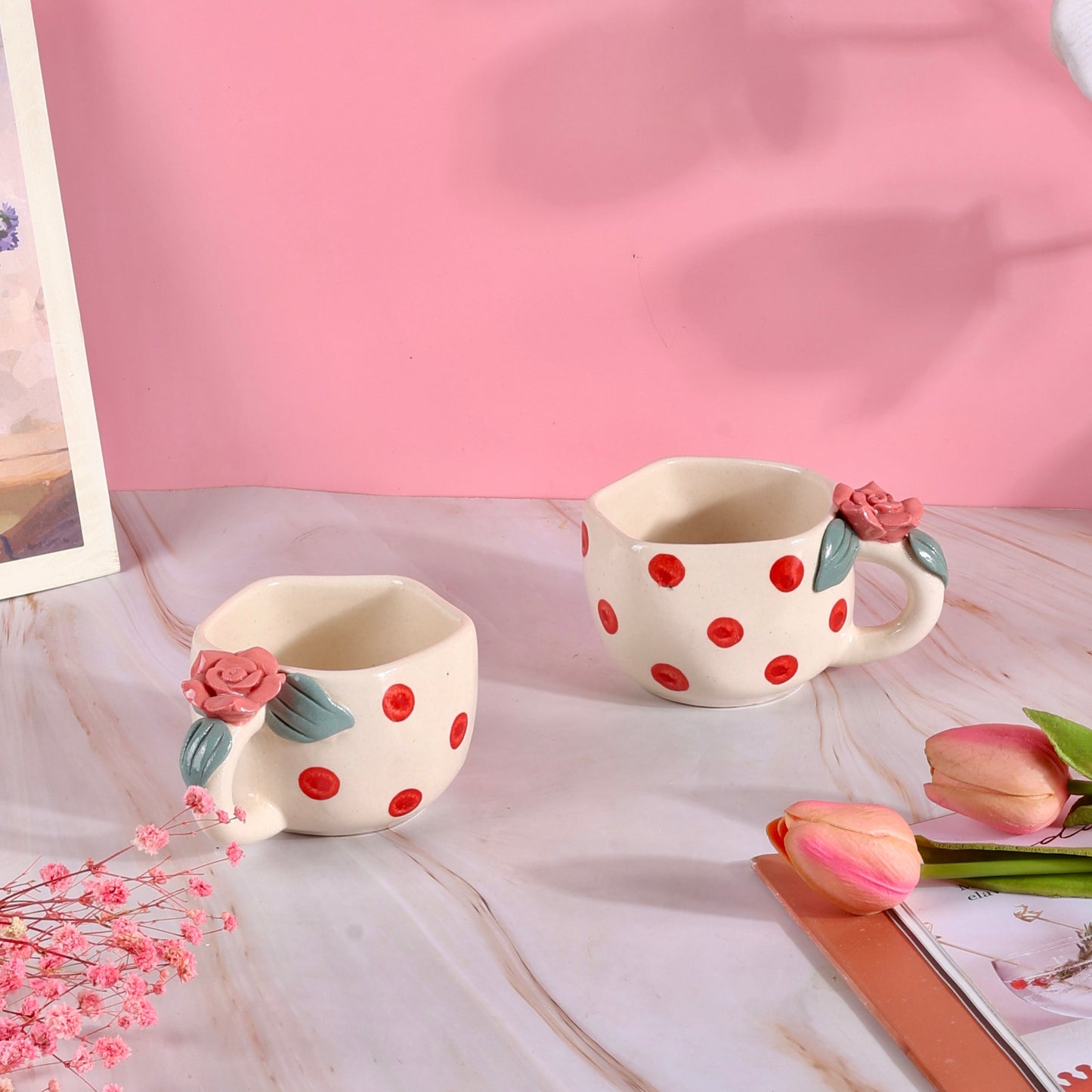 Pixie 4D Rose Polka Mugs - Set of 2