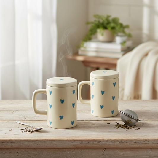 Blue Heart Mug with Lid - Pack of 2