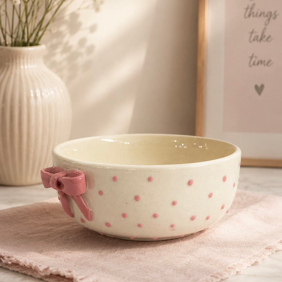 Pink Bow Polka All Purpose Bowl