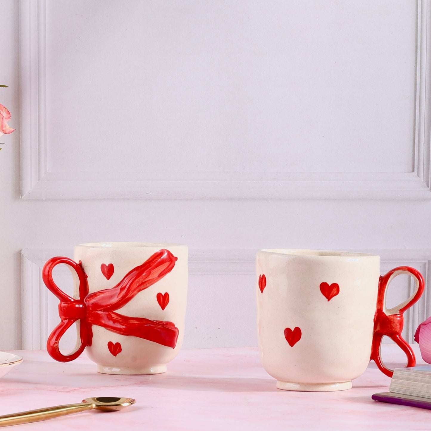 Coquette Handmade Bow Heart Mug - Set of 2