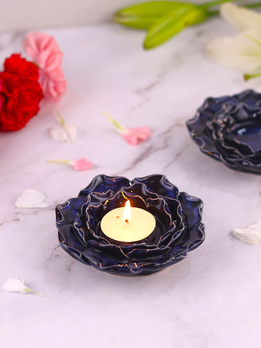 Neelam Studio Pottery Flower Diya - Set of 2