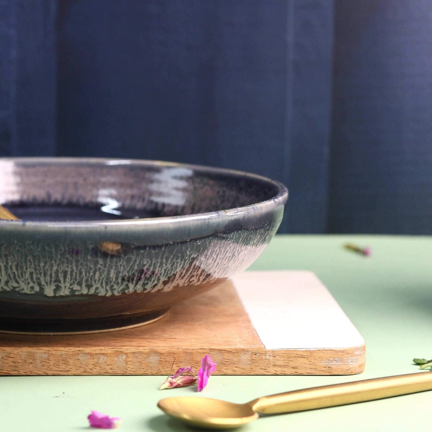 Twilight Spiral Shallow Stoneware Bowls for Pasta, Salads & Curries