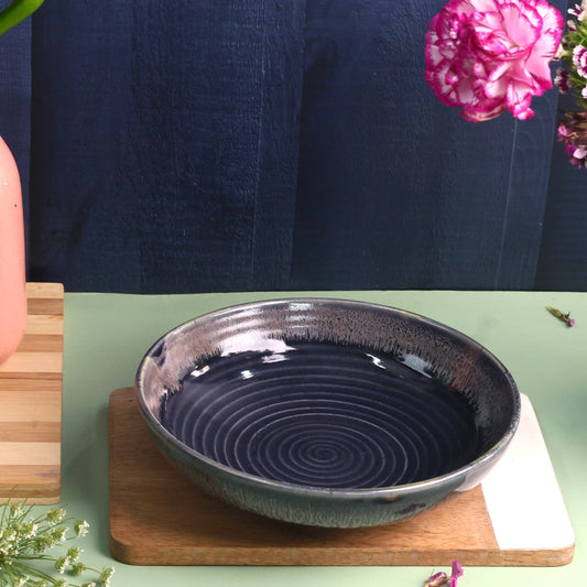 Twilight Spiral Shallow Stoneware Bowls for Pasta, Salads & Curries