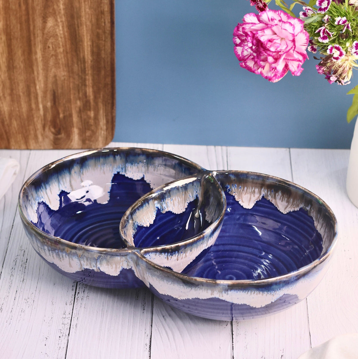 Double Serving Bowls Set with Copper Drip