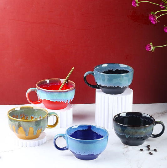 Tarini Studio Pottery Latte Mugs - Wide Stoneware Mugs for Cappuccino, Latte, Soup