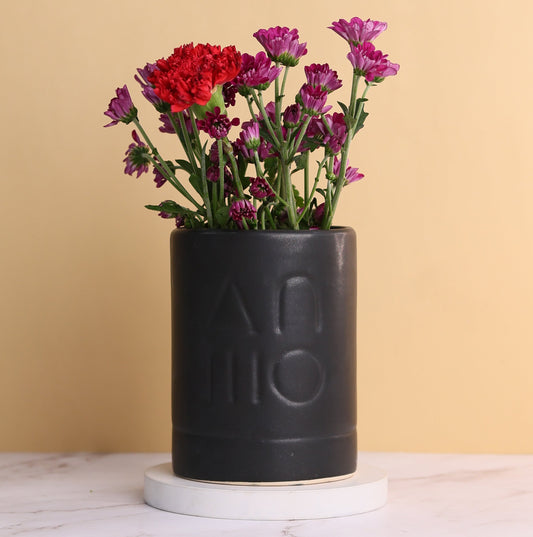 Luna Ceramic Flower Planters - Black, Brown, Green & Pink