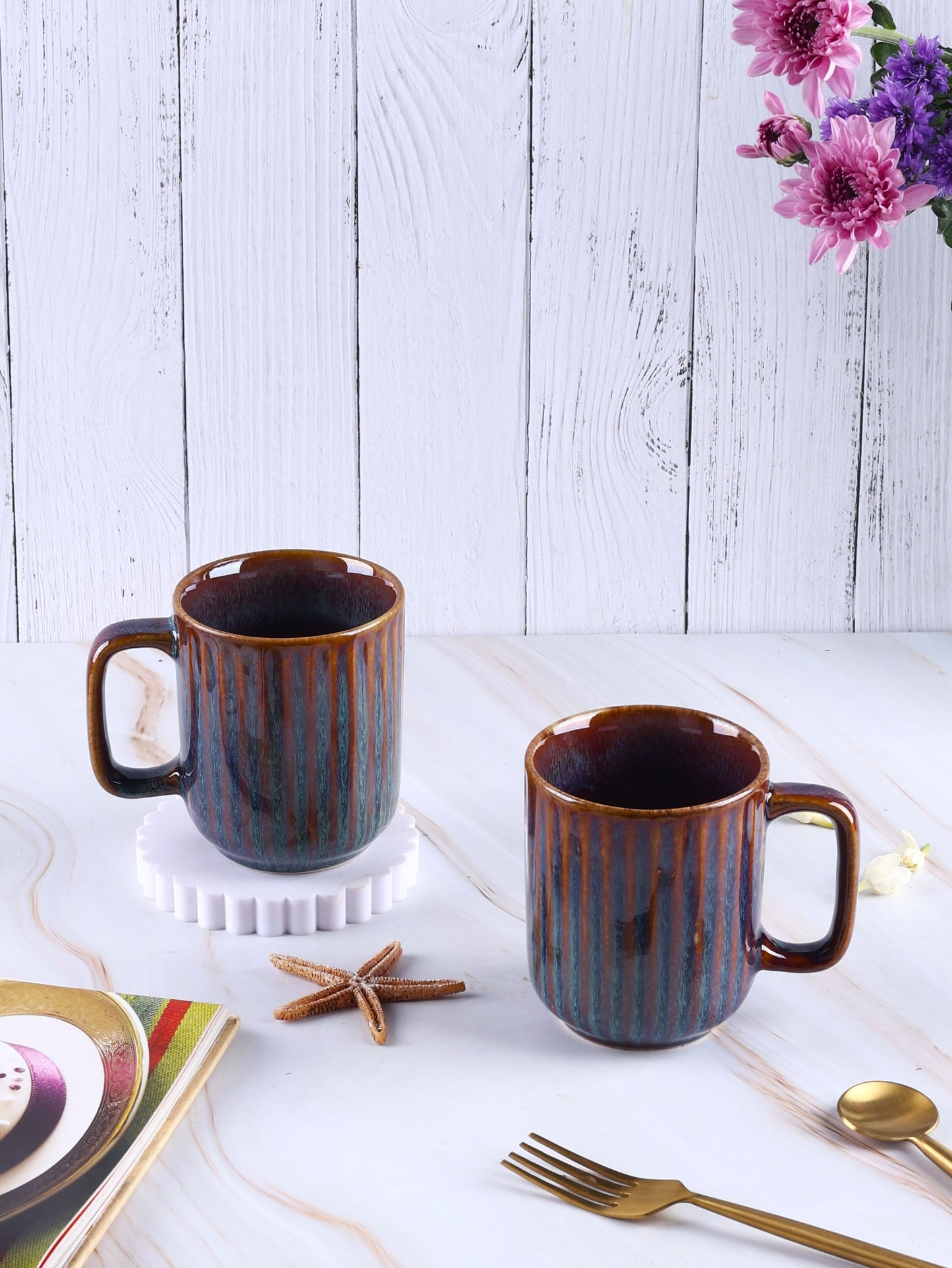 Kira Studio Pottery Ribbed Mugs - Set of 2