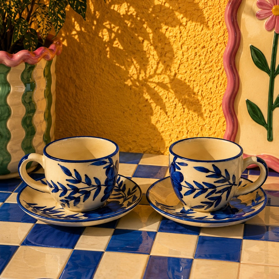 Vintage Blue Floral Cup and Saucer