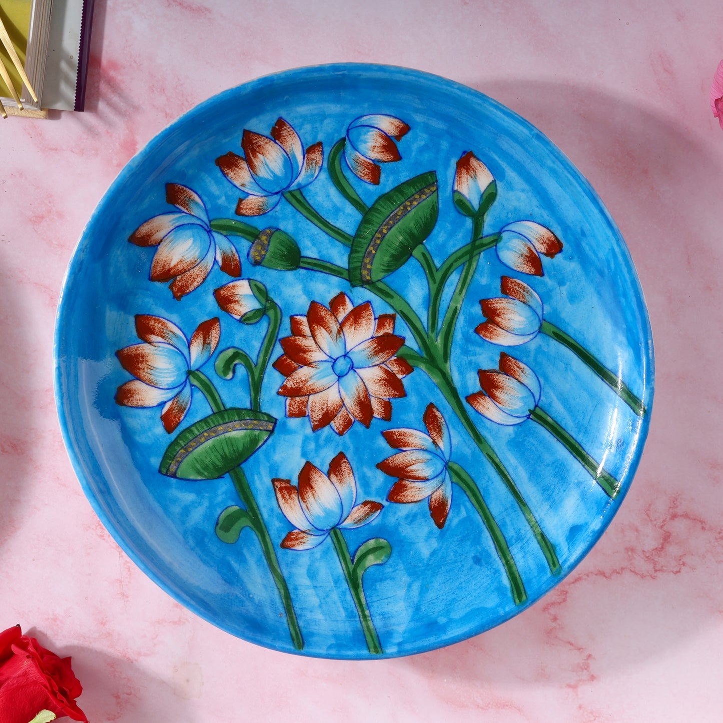 Jaipur Blue Pottery Handpainted Wall Plate Large