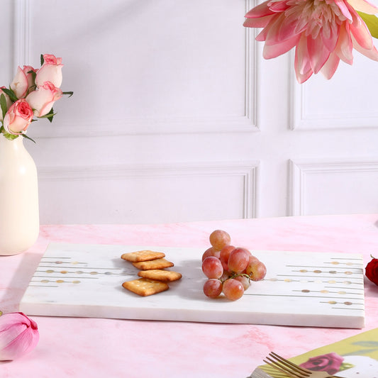 Exquisite Celeste Marble Platter with Mother of Pearl and Gold Inlay work - Handcrafted and Versatile