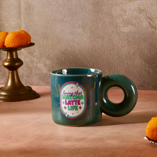 Green Contemporary Mug - Living That Matcha Latte Life with UV DTF sticker