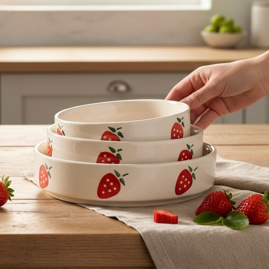 Strawberry Fields 3 Piece Nesting Flat Bowl Set