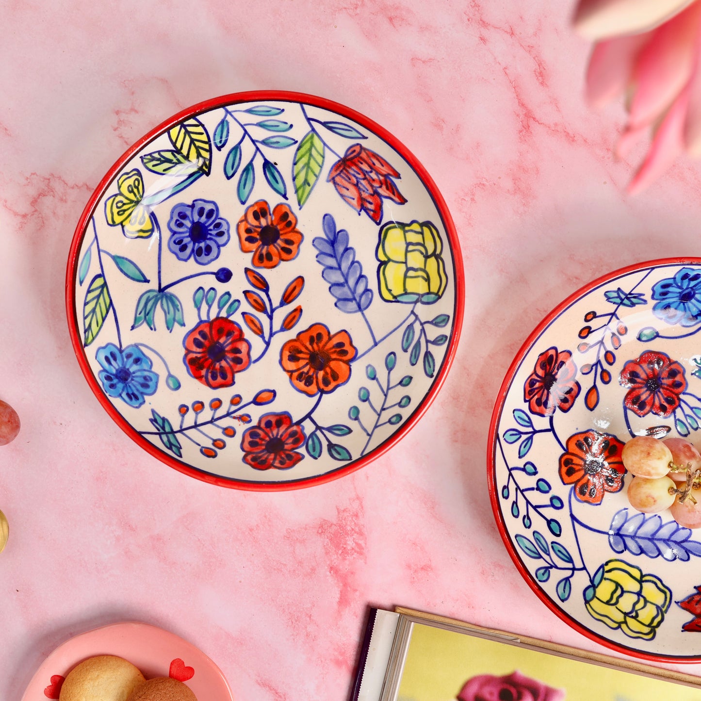 Handpainted Bloom Shallow Bowl - Pack of one