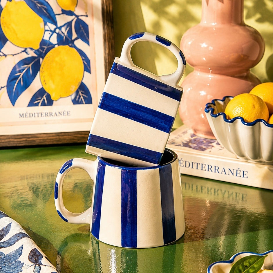The Zen Stripe Mug Dark Blue - Set of 2