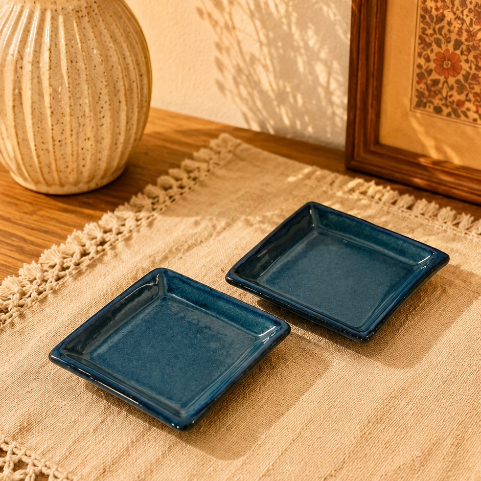 Set of 2 Tapas Square Individual Serving Plates - Blue