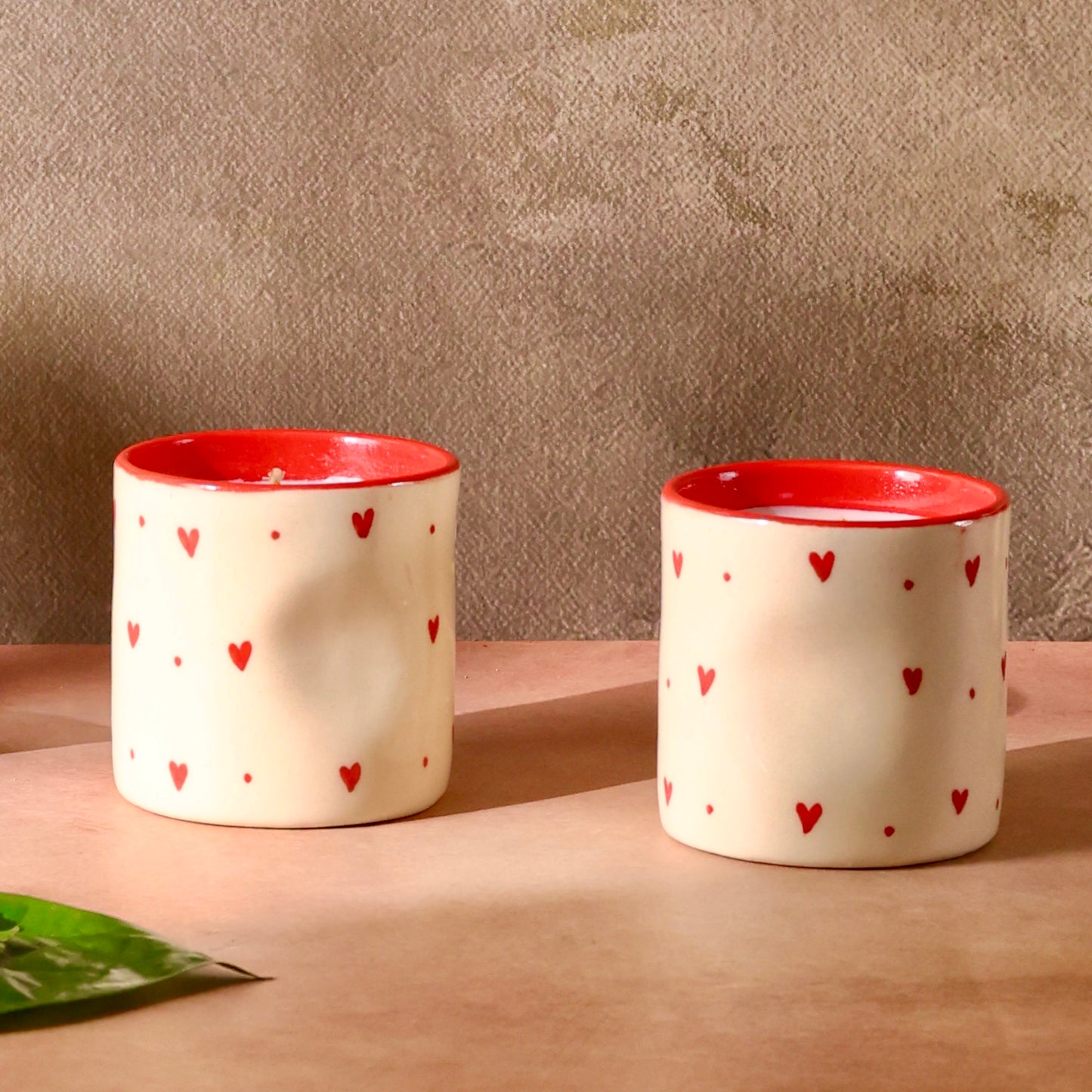 Roshni-e-Gulab Scented Premium Candle in reusable heart ceramic pinched glass - pack of one