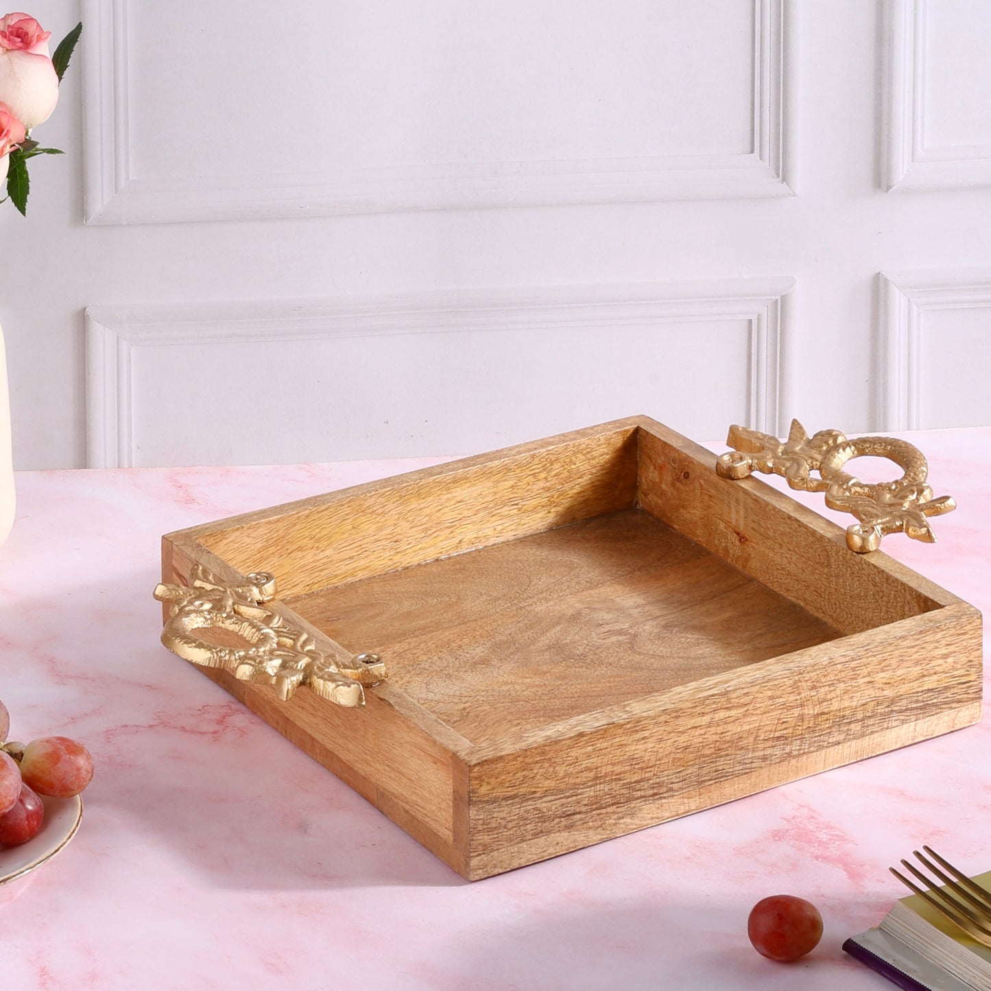 Ornate Wooden Square Tray